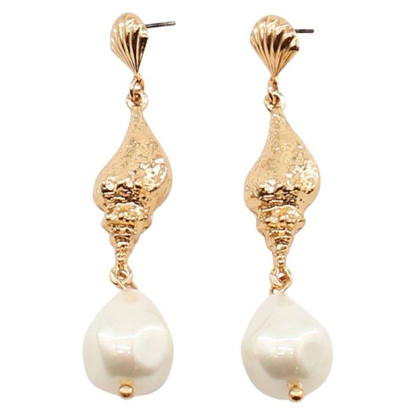 Hammered Shell End Pearl Dangle Earring