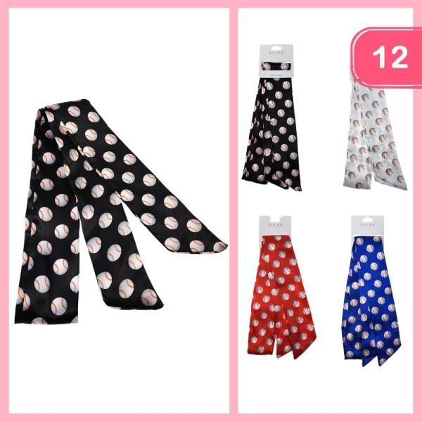 Silk Like Hair Scarf Baseball Pattern (12 Units)