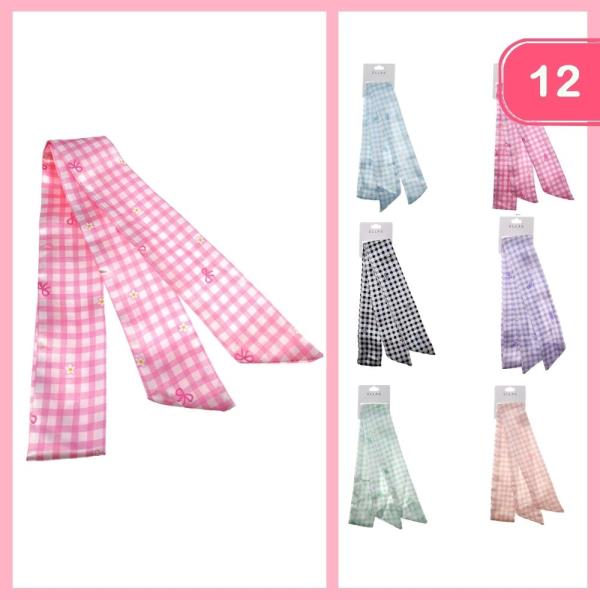Silk Like Hair Scarf Bow Checkered (12 Units)