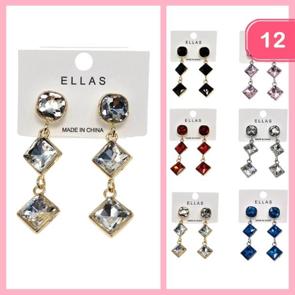 Dangle Rhinestone Earrings (12 Units)