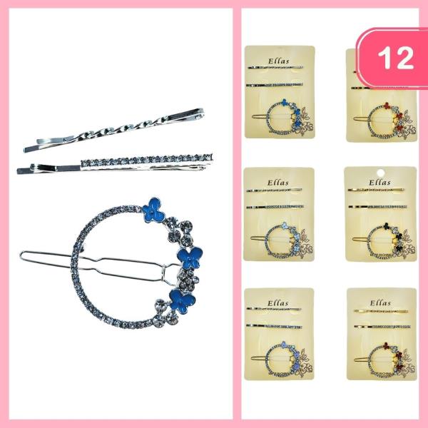 Rhinestone Hair Clip W Bobby Pin Set (12 Units)