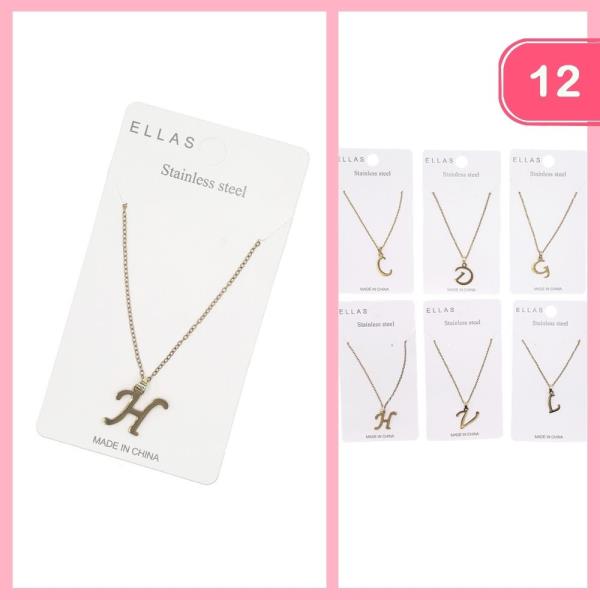 Stainless Steel Initial Necklace (12 Units)