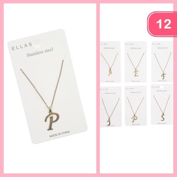 Stainless Steel Initial Necklace (12 Units)