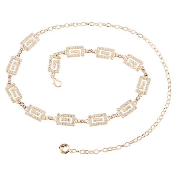Rhinestone Greek Key Rectangle Link Chain Belt