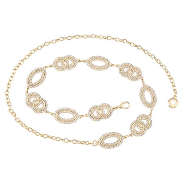 METAL RHINESTONE OVAL LINK CHAIN BELT