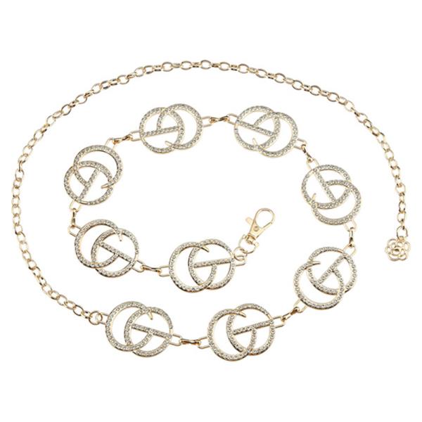 Metal Rhinestone Oval Link Chain Belt