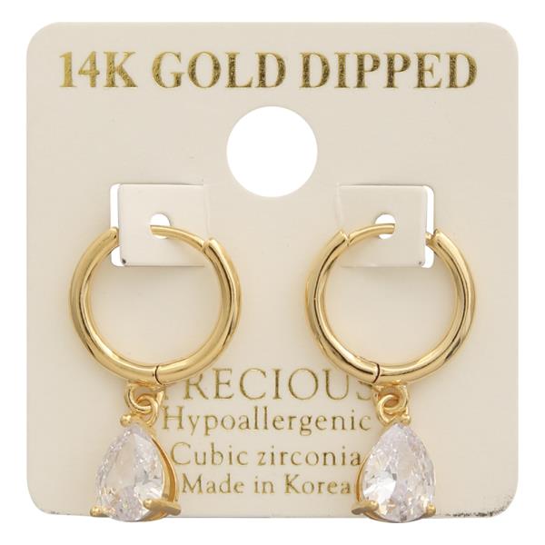 14K Gold Dipped CZ Huggie Hoop Dangle Earring