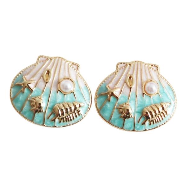 Sealife Enamel Shell Stud Earring