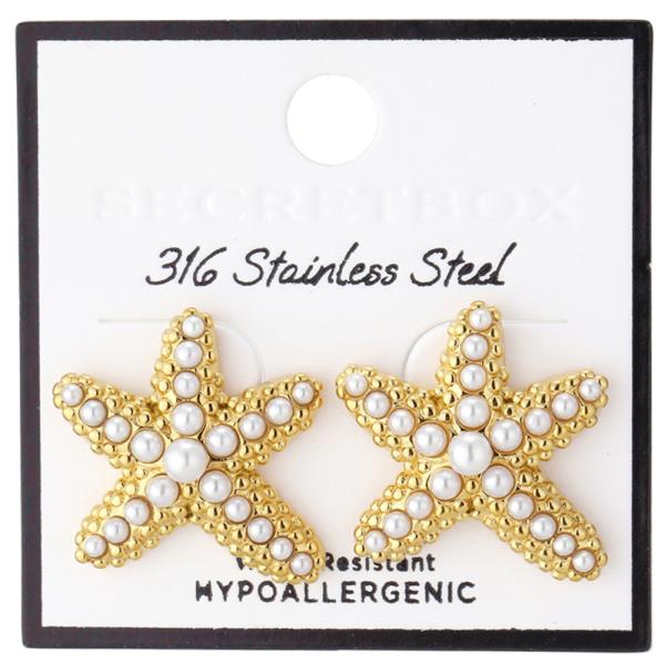SECRET BOX Stainless Steel Pearl Starfish Earring