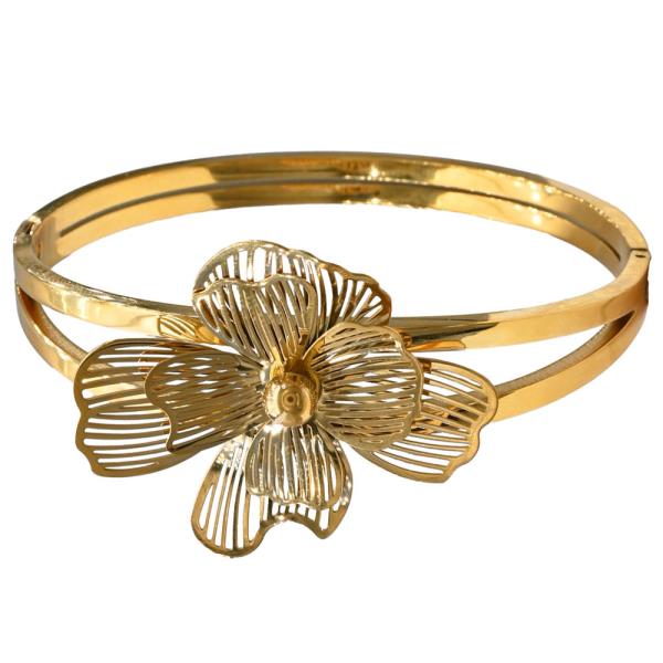 Big Flower Stainless Steel Bangle Bracelet