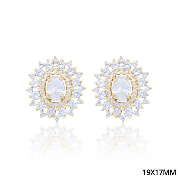 3 Row CA Halo Stud Earring