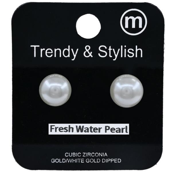CZ Freshwater Pearl Post Earring