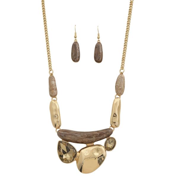 Mix Crystal Metal Chain Necklace Earring Set