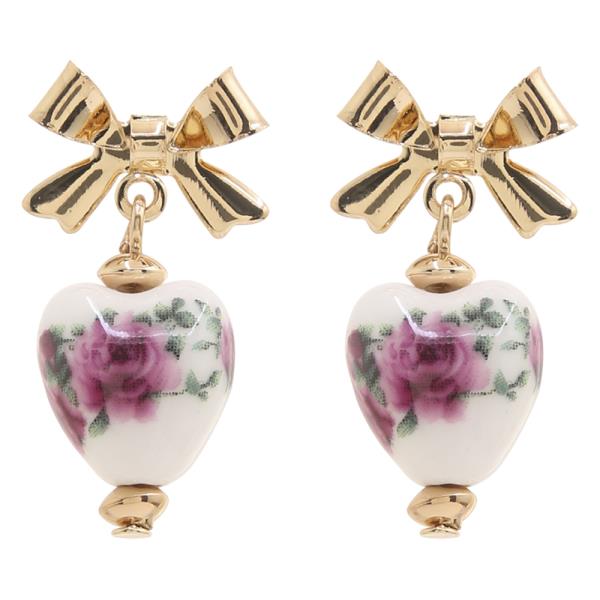 Bow Post Heart Flower Earring