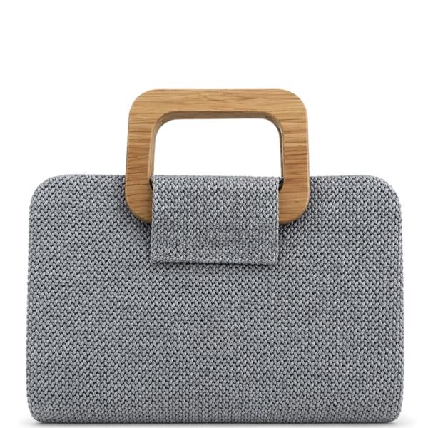 Woven Textured Wooden Handle Evening Bag