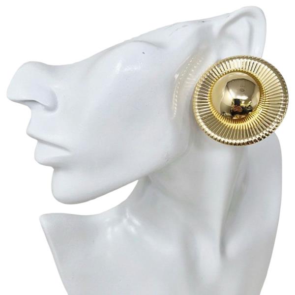 Metal Ridged Disc Clip On Earring