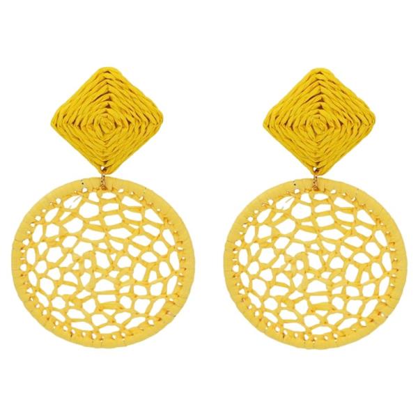 Round Raffia Crochet Statement Dangle Earring