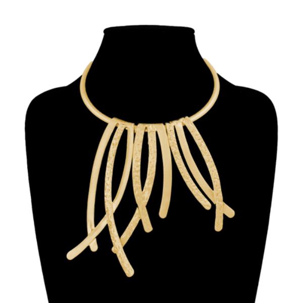 Metal Fringe Collar Charm Statement Necklace