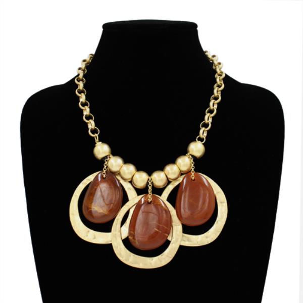 Resin Stone Disc Charm Statement Necklace