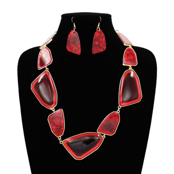 Resin Stone Link Statement Necklace Earring Set