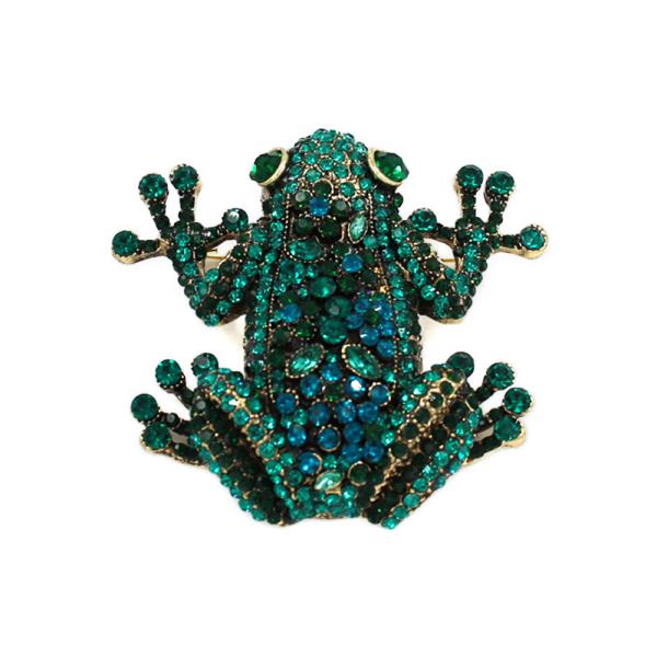 Rhinestone Frog Brooch