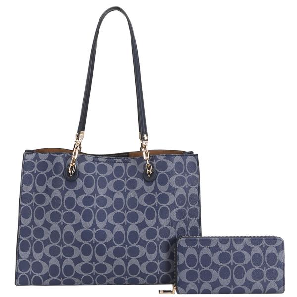 2IN1 Oval Pattern Shoulder Tote Bag W Wallet Set