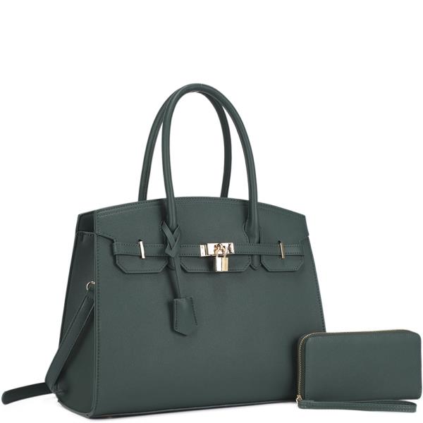 2IN1 MODERN KEY LOCK DESIGN SATCHEL BAG W WALLET SET
