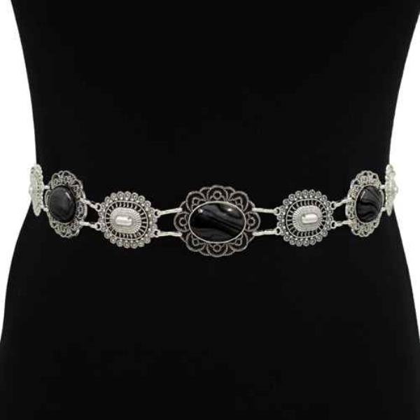 METAL FILIGREE OVAL STONE CHAIN BELT