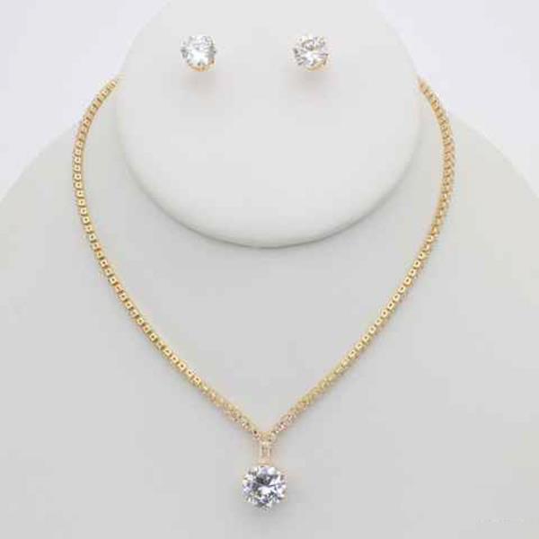 CZ Stone Pendant Necklace Earring Set