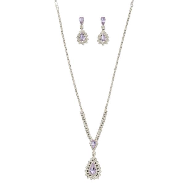 Rhinestone Teardrop Pendant Necklace Earring Set