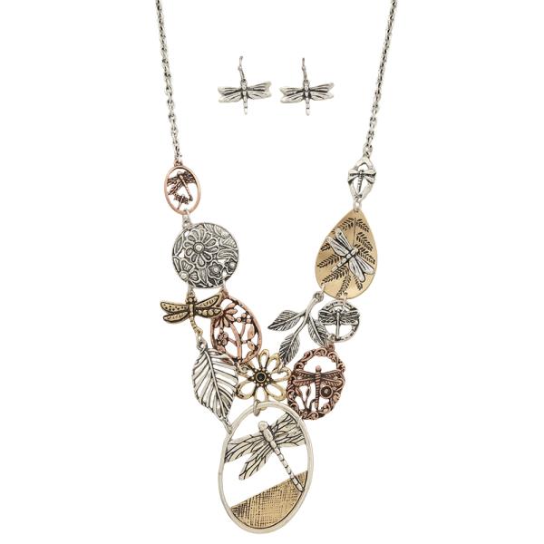 Dragonfly Leaf Chain Necklace Earring Set