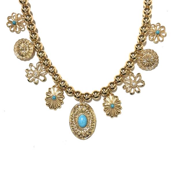 Metal Multi Charm Stone Statement Necklace