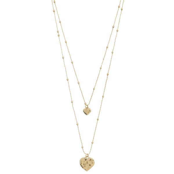HEART PENDANT DOUBLE LAYER BEADED CHAIN NECKLACE