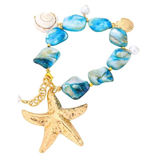 Sealife Starfish Stone Bead Charm Chain Bracelet