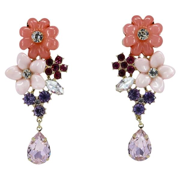 Metal Flower Rhinestone Crystal Drop Earring
