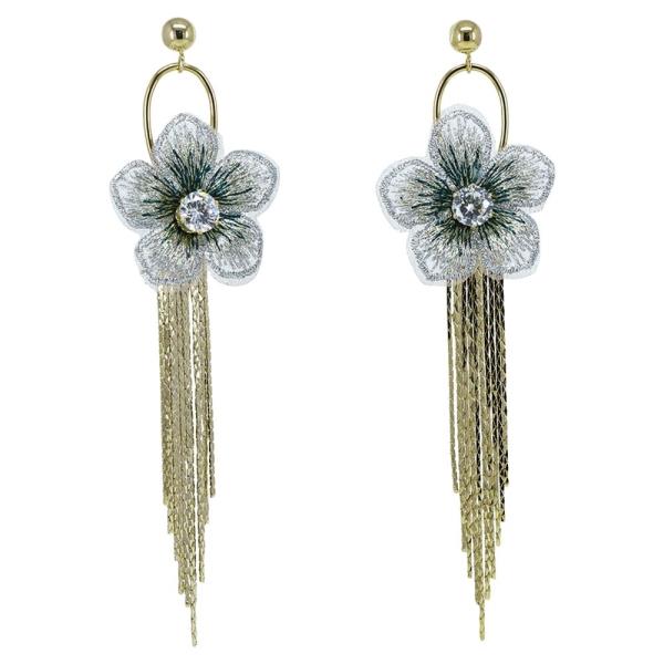 Metal Flower Rhinestone Fringe Drop Earring