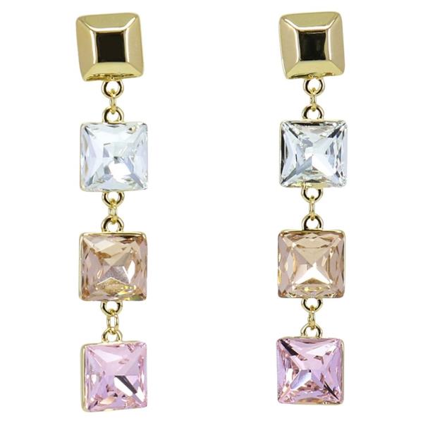 Metal Crystal Stone Square Linear Drop Earring