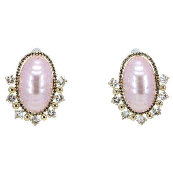 Pearl Rhinestone Oval Stud Earring