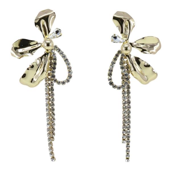 Metal Flower Rhinestone Chain Drop Earring