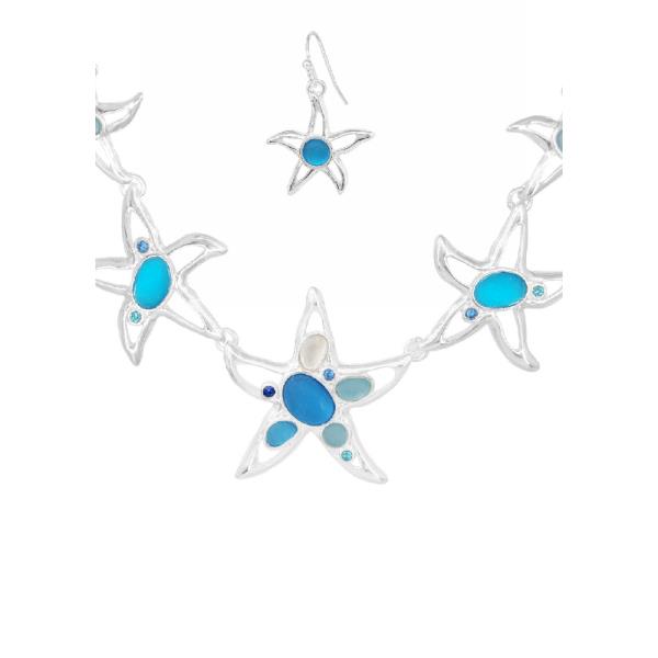 Sealife Seaglass W AB Stone Necklace Earring Set