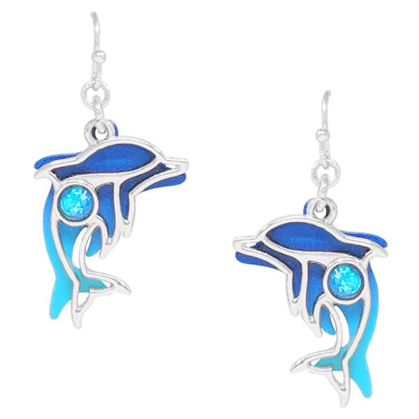Sea Life Print Opal Double Layered Dolphin Earring