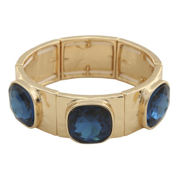 Metal Round Crystal Stone Link Stretch Bracelet