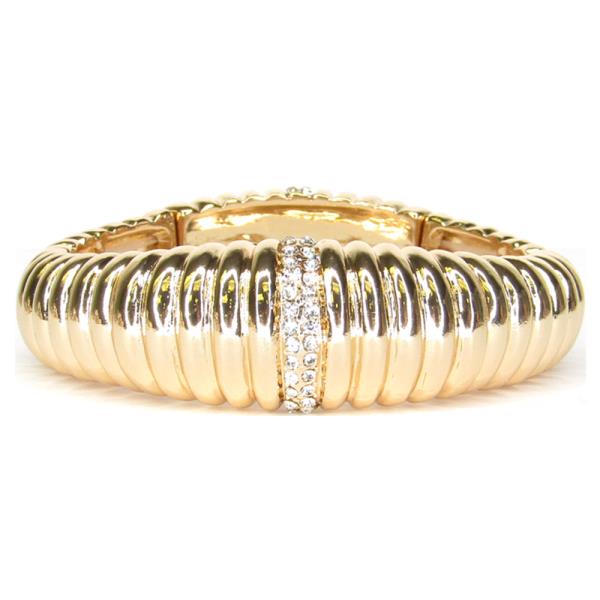 Metal Ridged Pave Rhinestone Stretch Bracelet