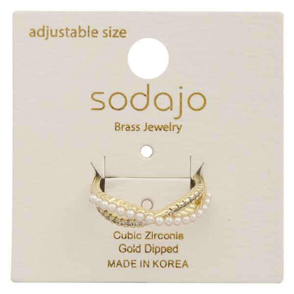 SODAJO Pearl CZ Gold Dipped Adjustable Ring
