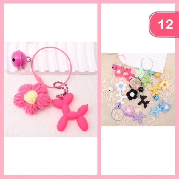 Crochet Flower Balloon Dog Keychain (12 Units)