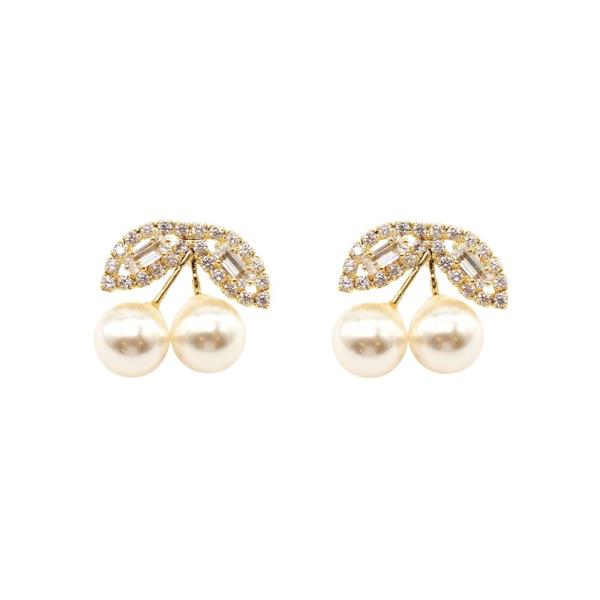 CZ Stone Pave Cherry Pearl Post Earring