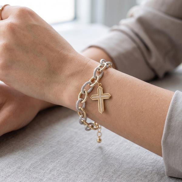 Gold Dipped Zirconia Chain Cross Pendant Bracelet