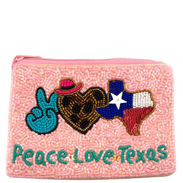 Seed Bead Peace Love Texas Coin Purse