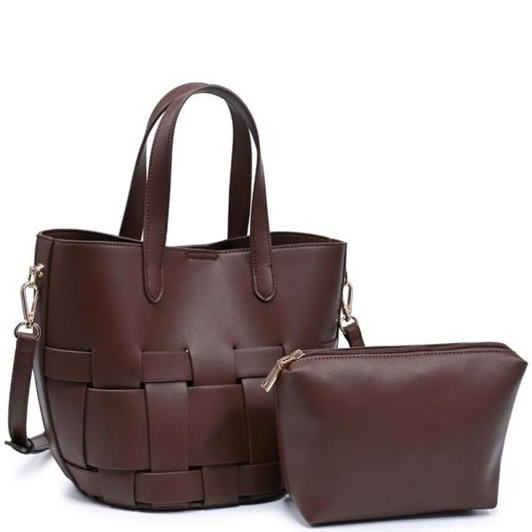 2IN1 Woven Luca Tote Bag W Zipper Pouch Set