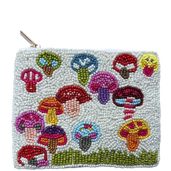 Seed Bead Mushroom Coin Purse Bag